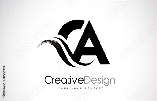 CA C A Creative Brush Black Letters Design With Swoosh