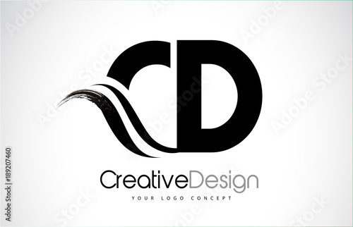 CD C D Creative Brush Black Letters Design With Swoosh