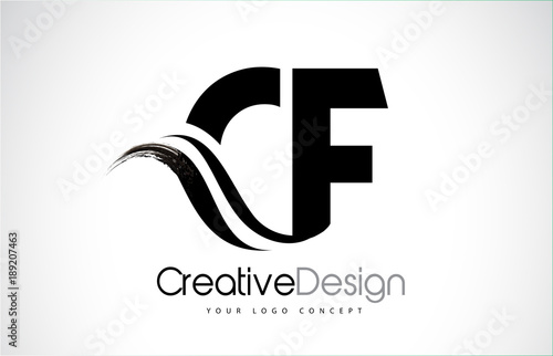 CF C F Creative Brush Black Letters Design With Swoosh
