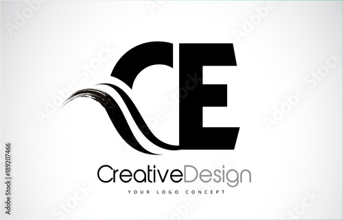 CE C E Creative Brush Black Letters Design With Swoosh