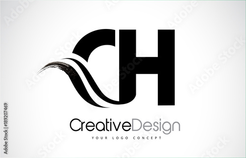 CH C H Creative Brush Black Letters Design With Swoosh photo