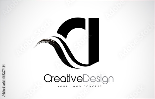 CI C I Creative Brush Black Letters Design With Swoosh