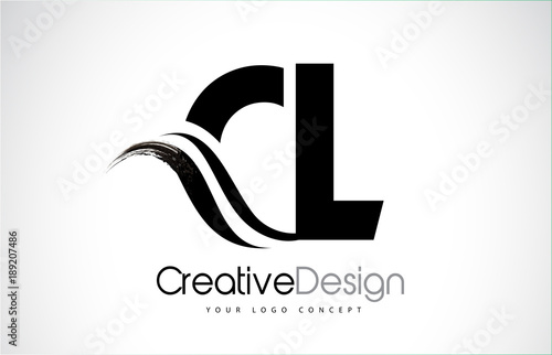 CL C L Creative Brush Black Letters Design With Swoosh