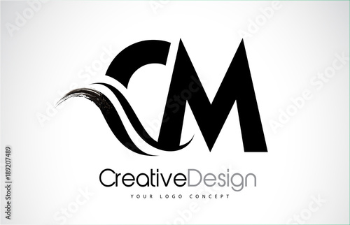 CM C M Creative Brush Black Letters Design With Swoosh