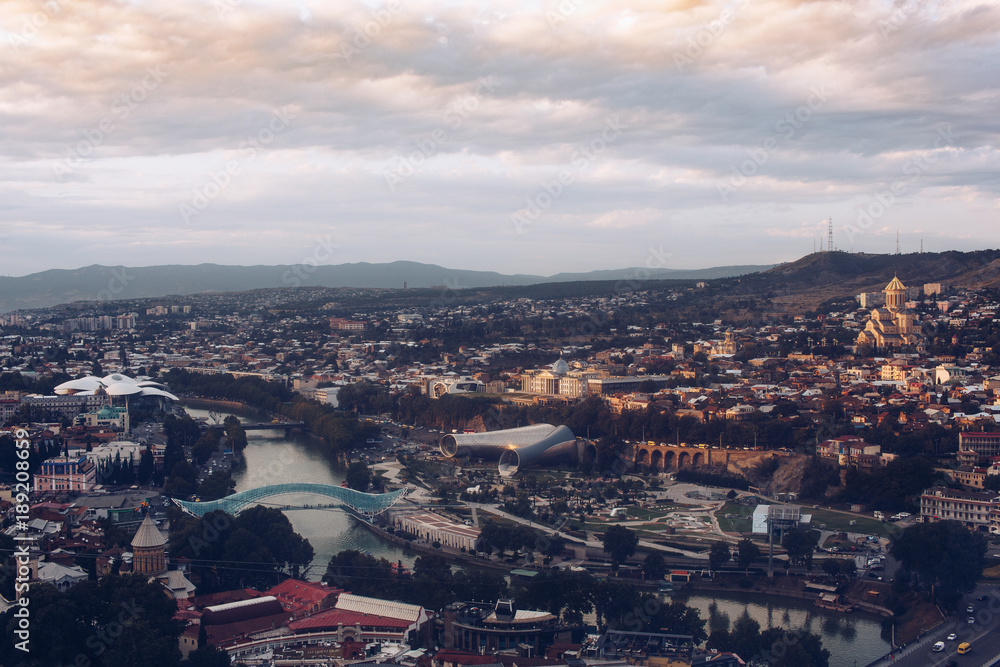 View of Tbilisi at sunset - The Capital of Georgia.