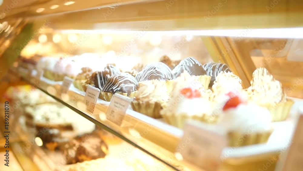 delicious cakes in the shop window. sweets delicious cakes in the shop window. sweets