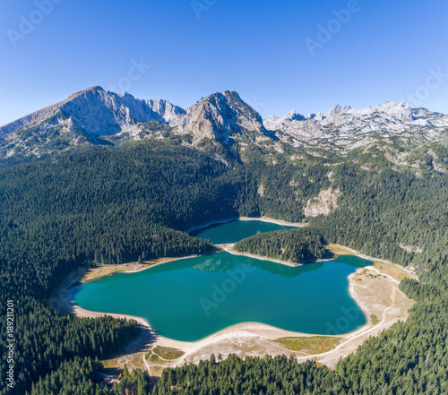 Aerial view on Black lake in National park Durmitor. Montenegro.