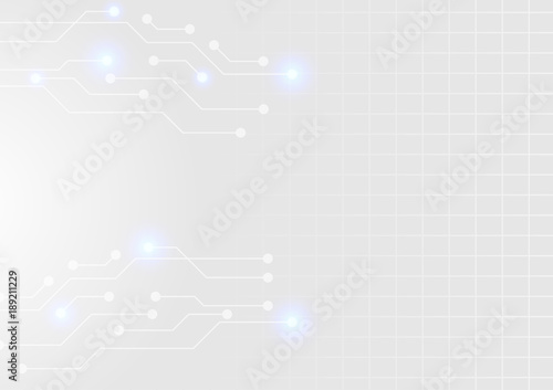 Circuit board and blue light on white background