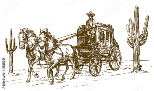 Western scenery with old wagon.