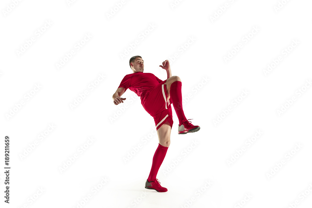 Professional football soccer player isolated on white background Professional football soccer player isolated on white background