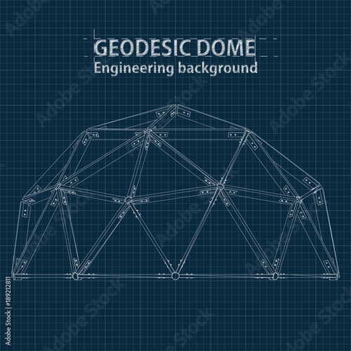 Drawing blueprint geodesic domes with lines of building. Vector EPS10.