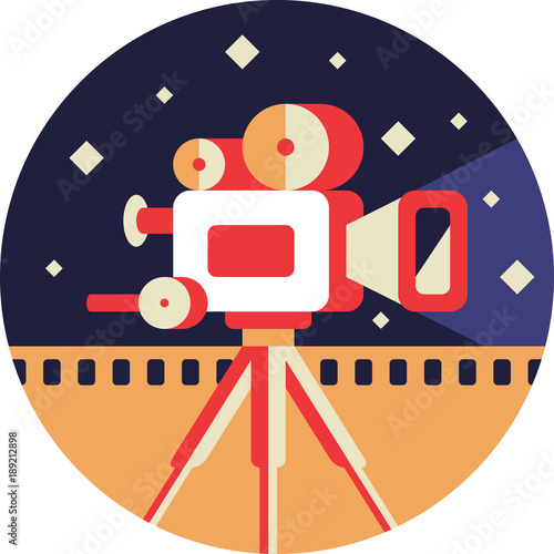 Movie Camera Icon in Flat Style