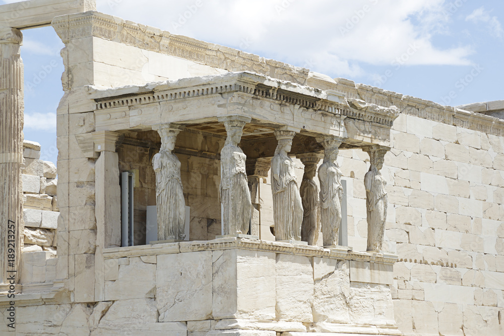 Ancient Erechtheion temple on Acropolis hill in Athens, Greece