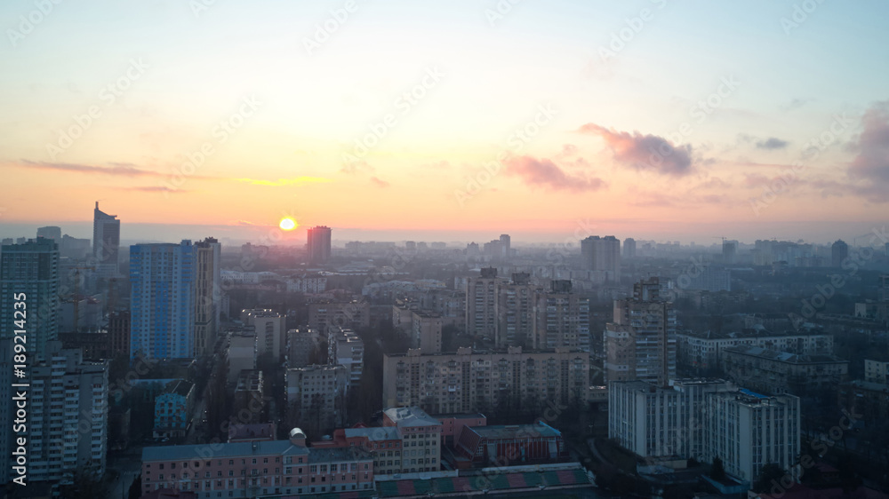 Fototapeta premium Aerial view of the city of Kiev in the morning,