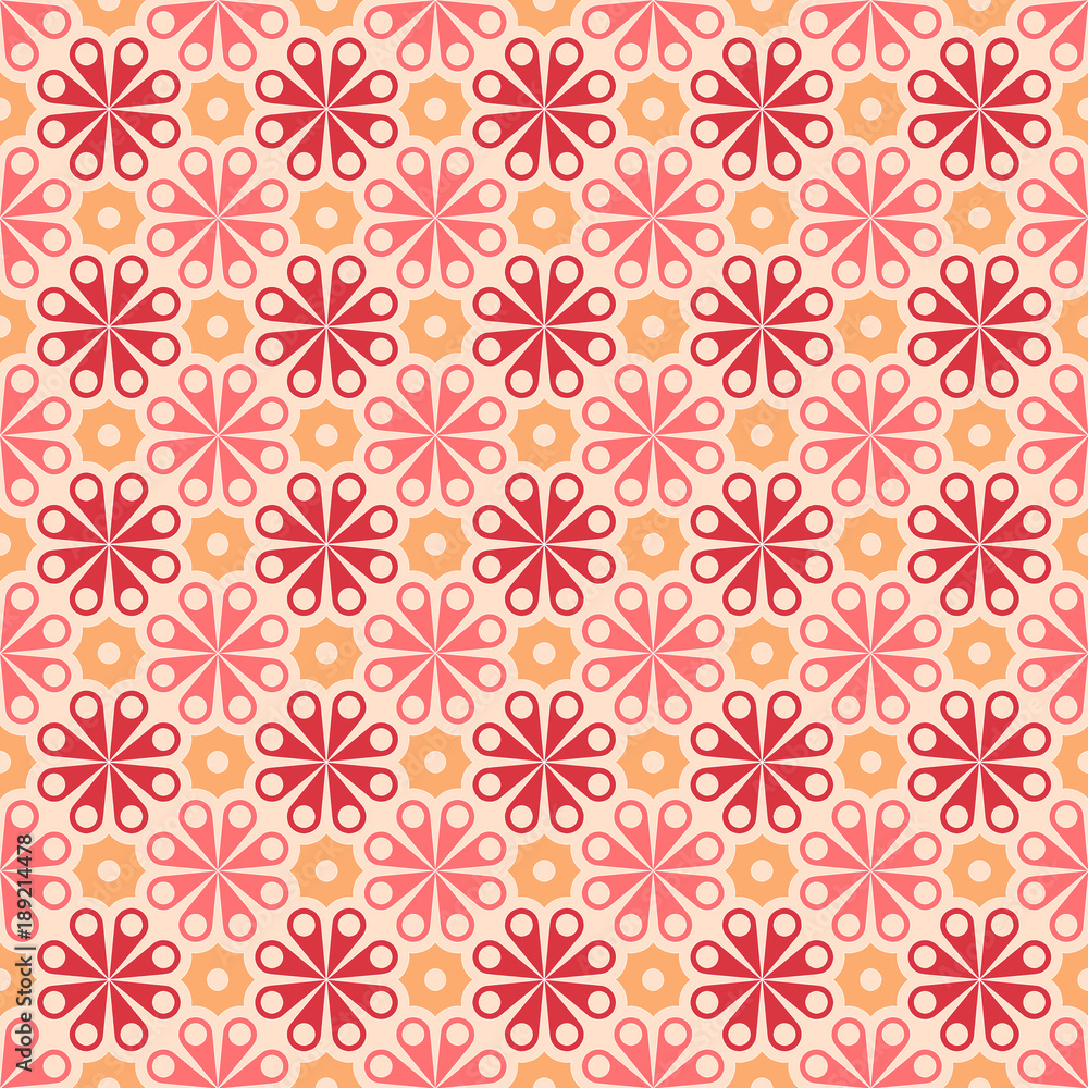 Vector colored seamless geometric pattern in red, yellow and pink. For printing on textiles, glass, ceramics.