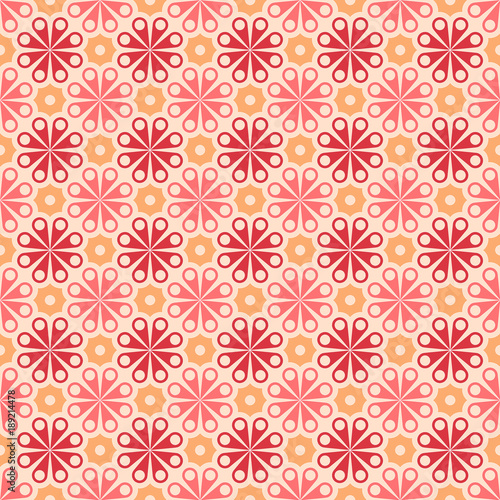 Vector colored seamless geometric pattern in red, yellow and pink. For printing on textiles, glass, ceramics.