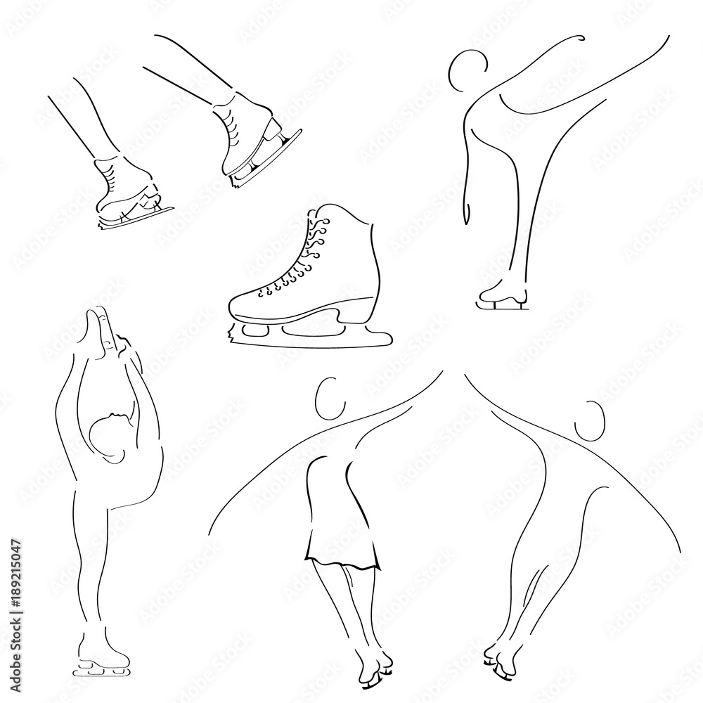 Vetor de Skates, figure skaters vector images in minimal linear style
