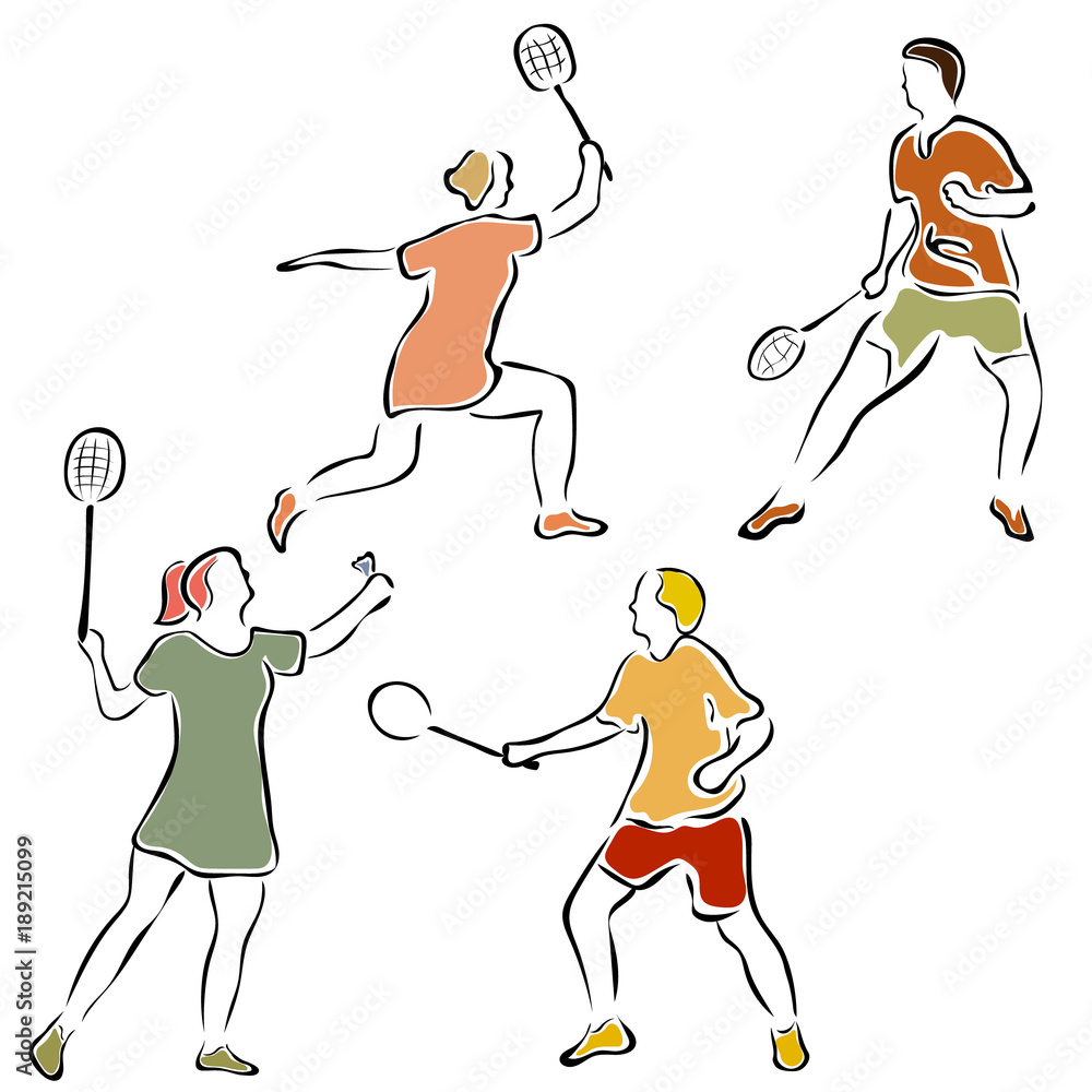 People play badminton. vector images in minimal linear style isolated on  white. Emblem for sports shop, diploma, trophies, competitions. Label for  shirt. Retro style sign. Summer holiday outdoors. Stock Vector | Adobe