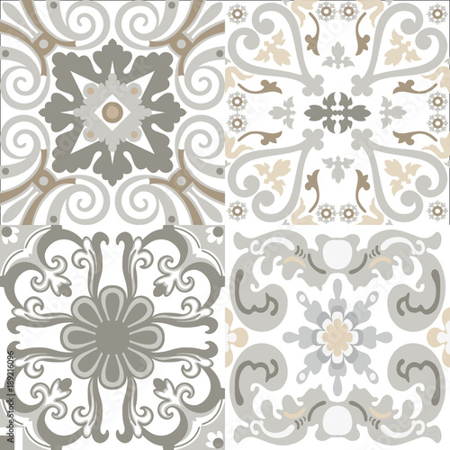 Vector set of Portuguese tiles patterns. Collection of colored patterns for design and fashion.
