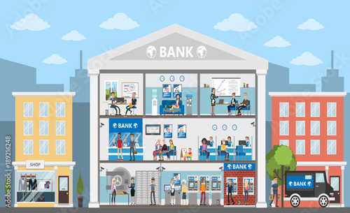 Bank building interior.