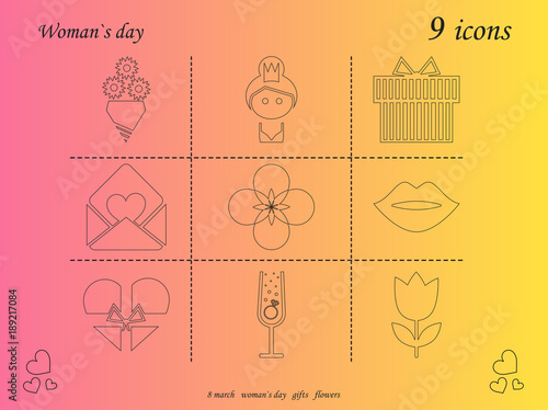 I love you womens doodle 9 icon in set of womens day