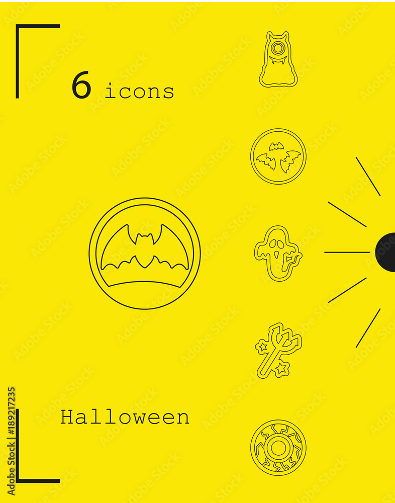 Collection of 6 halloween icons. Vector illustration in thin line style Collection of 6 halloween icons. Vector illustration in thin line style