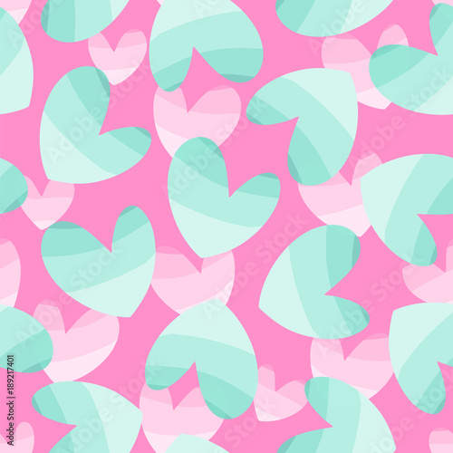 Pink and minty hearts. Seamless vector pattern.