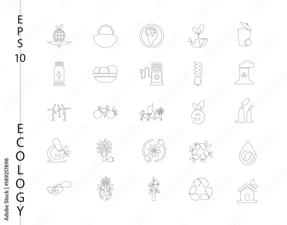 Green, Ecology and environment icon set in vector format. 25 icons in thin line sets