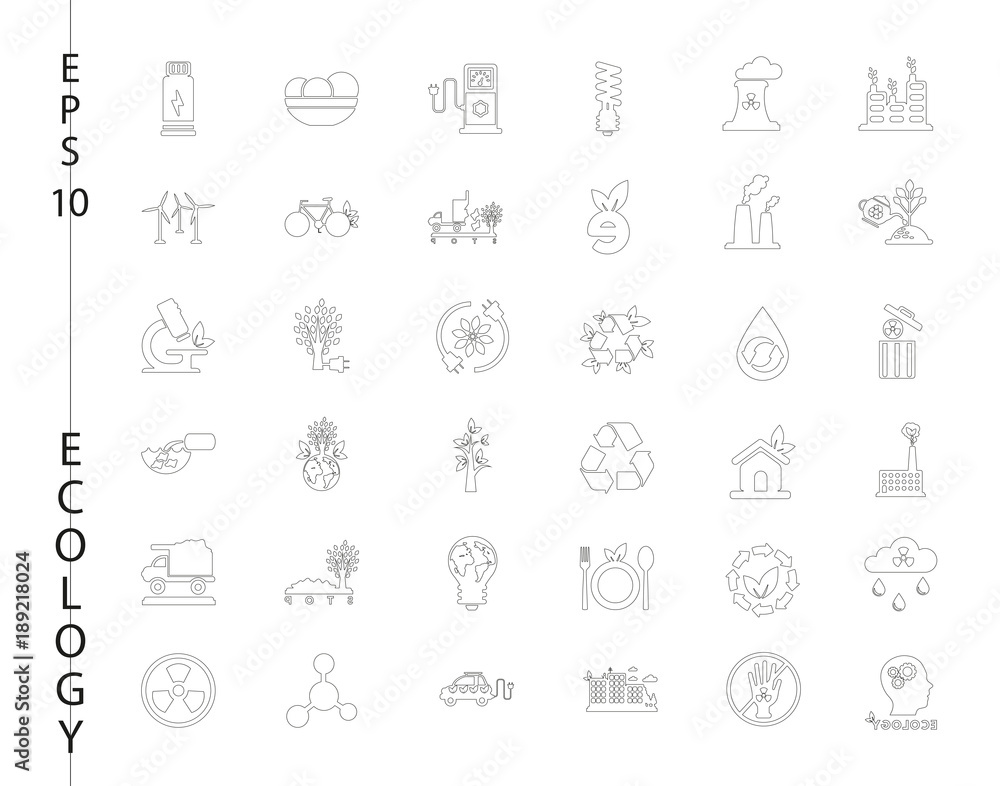 Green, Ecology and environment icon set in vector format. 36 icons in thin line sets