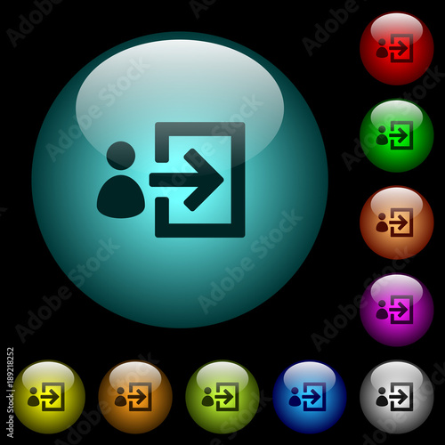 User login icons in color illuminated glass buttons