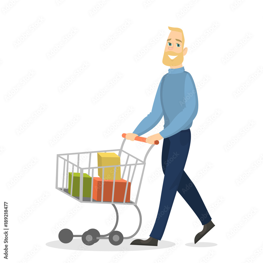 Obraz premium Isolated man shopping.