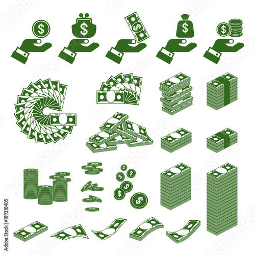 money with hand icons set