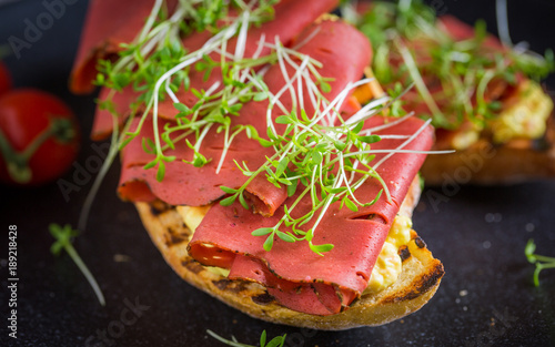 Closeup of a Grilled Ciabatta with Vegan Ham