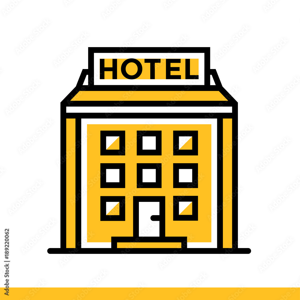 Outline icon Hotel building. Hotel services. Material design icon suitable for print, website and presentation Outline icon Hotel building. Hotel services. Material design icon suitable for print, website and presentation