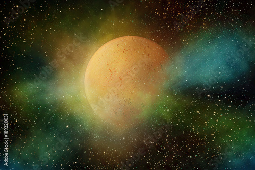 Fototapeta Naklejka Na Ścianę i Meble -  Surreal space digital illustration. Abstract exoplanet,  another galaxy and nebula.