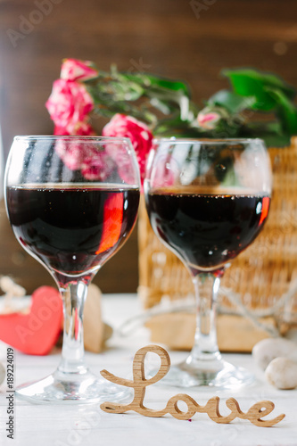 Two glasses of cola on Valentine's day celebration