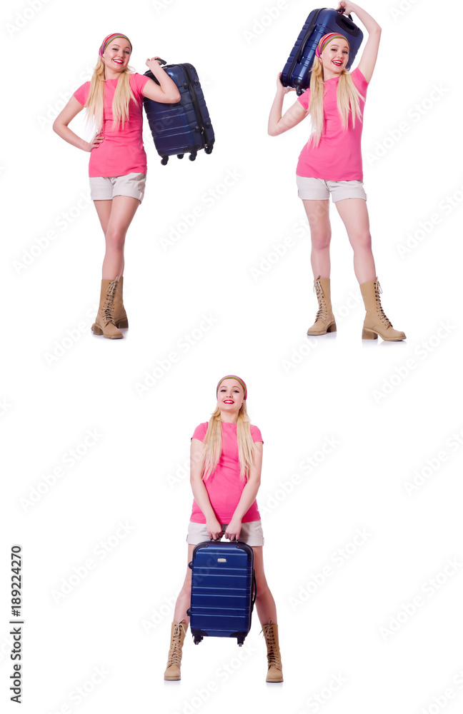 Young woman with suitcase ready for beach holiday Young woman with suitcase ready for beach holiday