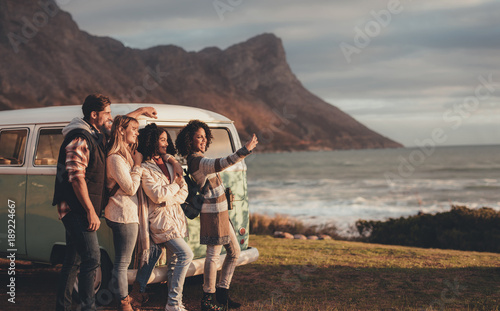 Friends on roadtrip together taking a selfie