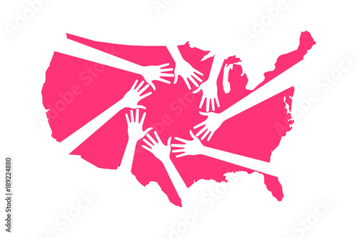 Helping American Women Hands Map. Vector Illustration