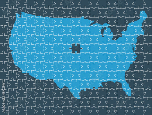 United States Map made by pieces of Puzzle. Vector Illustration