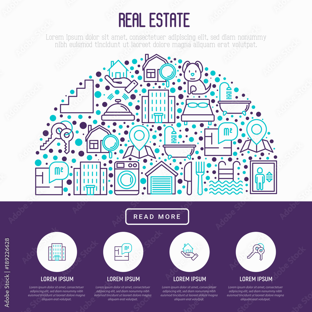 Rea estate concept in half circle with thin line icons: apartment house, bedroom, keys, elevator, swimming pool, bathroom, facilities. Modern vector illustration for web page, print media. Rea estate concept in half circle with thin line icons: apartment house, bedroom, keys, elevator, swimming pool, bathroom, facilities. Modern vector illustration for web page, print media.