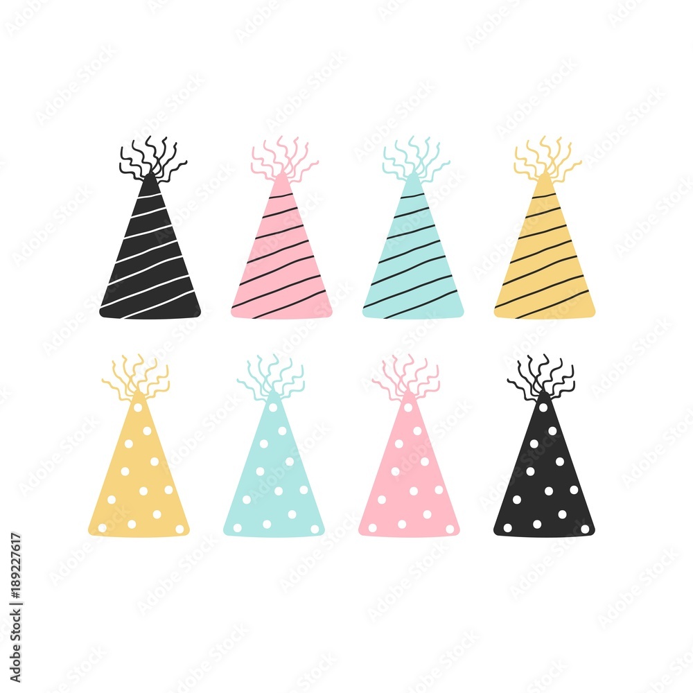 Collection of hand drawn birthday cap. Kids vector illustration Collection of hand drawn birthday cap. Kids vector illustration