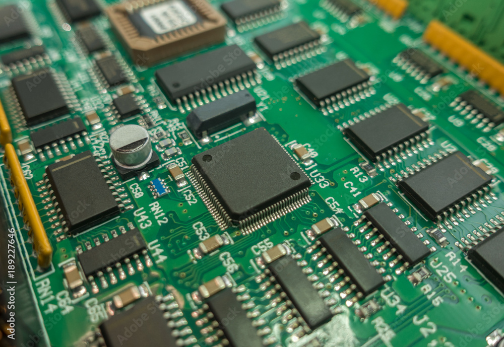 circuit board with electronic components background circuit board with electronic components background