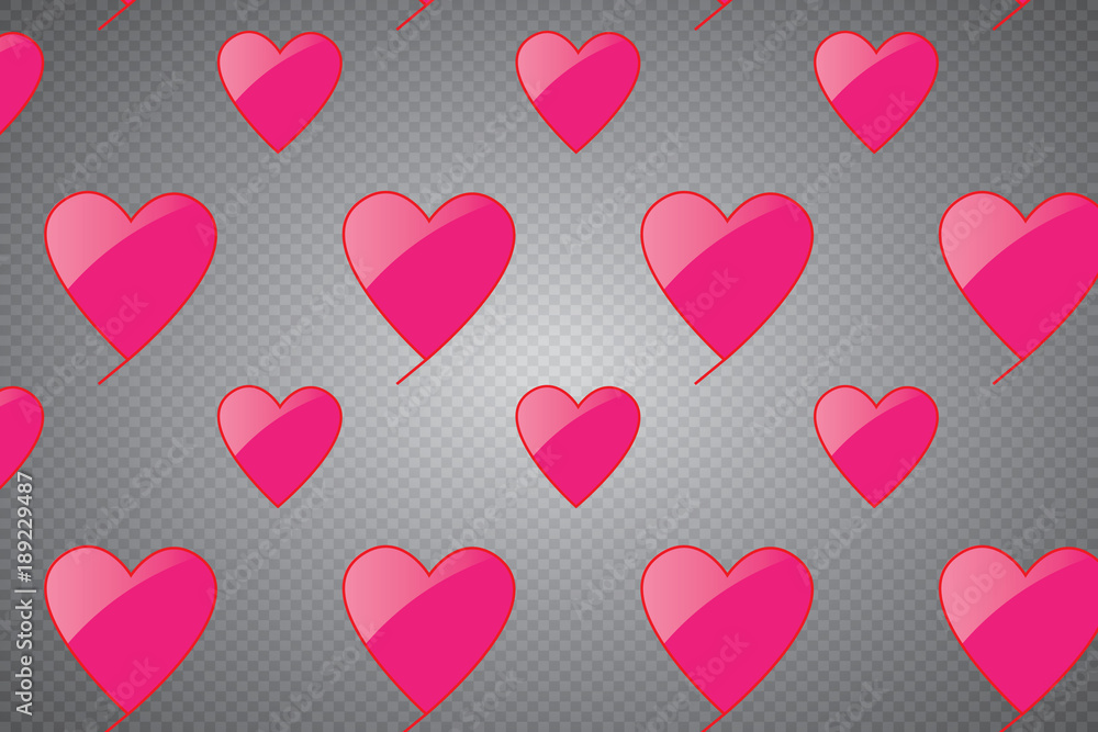 Valentines Day background. Heart shapes isolated on transparent background. Love concept. Vector template.