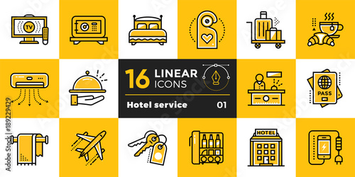 Linear icons set of hotel services. Suitable for print, website and presentation