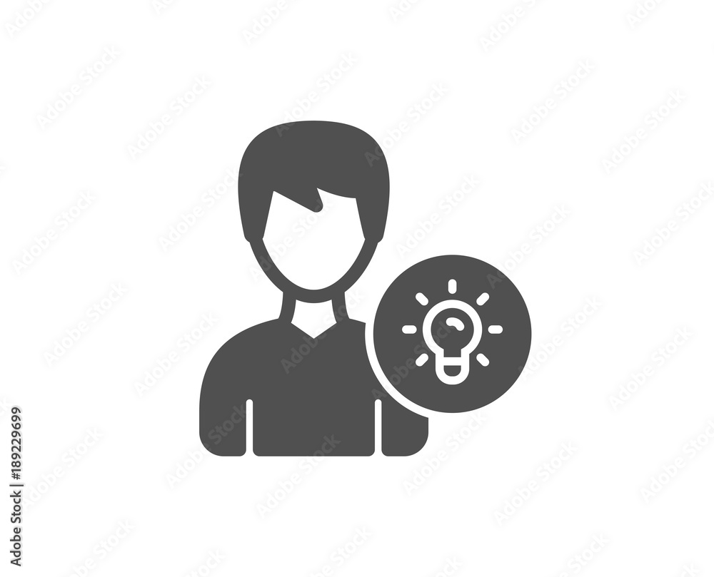 User simple icon. Profile with Lamp bulb sign. Male Person silhouette with idea symbol. Quality design elements. Classic style. Vector User simple icon. Profile with Lamp bulb sign. Male Person silhouette with idea symbol. Quality design elements. Classic style. Vector