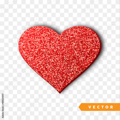 Obraz na płótnie Valentines Day heart isolated, transparent vector effect background. Festive decorations bright glitter placer. Holiday love decor illustration. Beautiful design element w salonie