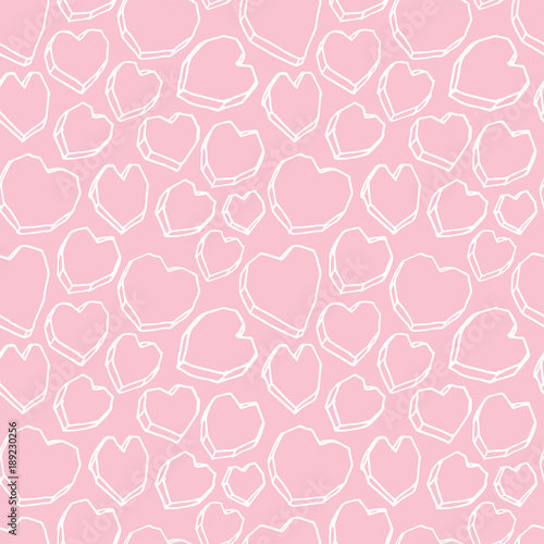 Vector seamless pattern in sketch style for Valentine's Day. Doodle style seamless vector pattern on pink. Cute doodle style hearts seamless vector pattern. Valentine's Day handwritten background.