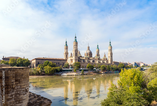 The Cathedral-Basilica of Our Lady of Pillar - a roman catholic church, Zaragoza, Spain. Copy space for text.