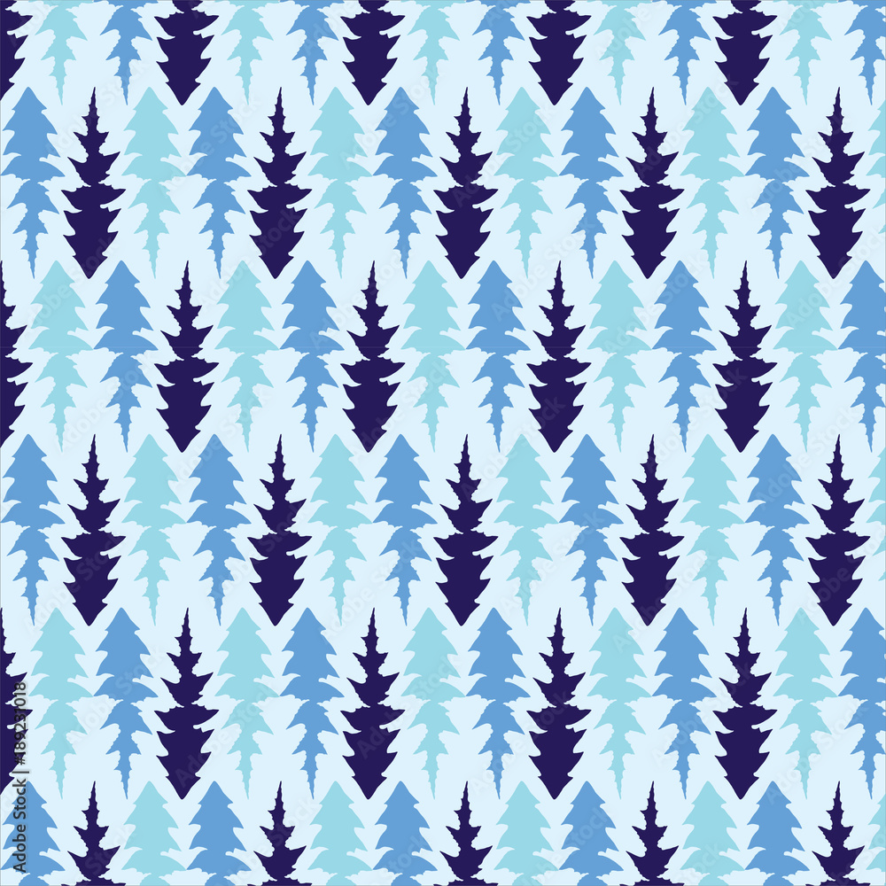 Obraz premium Hand drawn Dandelion leaves vector pattern in blue color palette
